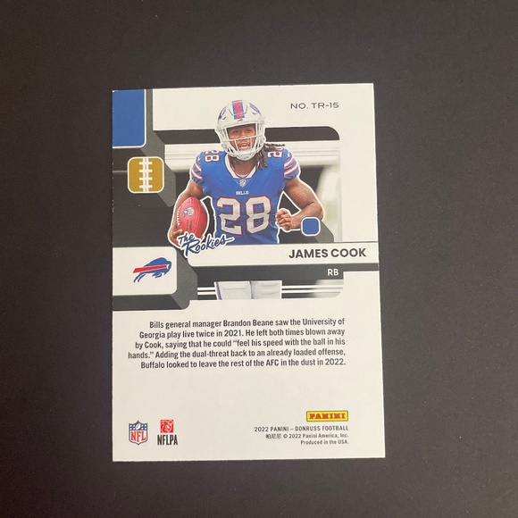 James Cook: Buffalo Bills, Running Back 2022 Panini Donruss The Rookies NO.TR-15 - Picture 2 of 2